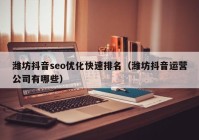 濰坊抖音seo優(yōu)化快速排名（濰坊抖音運營公司有哪些）